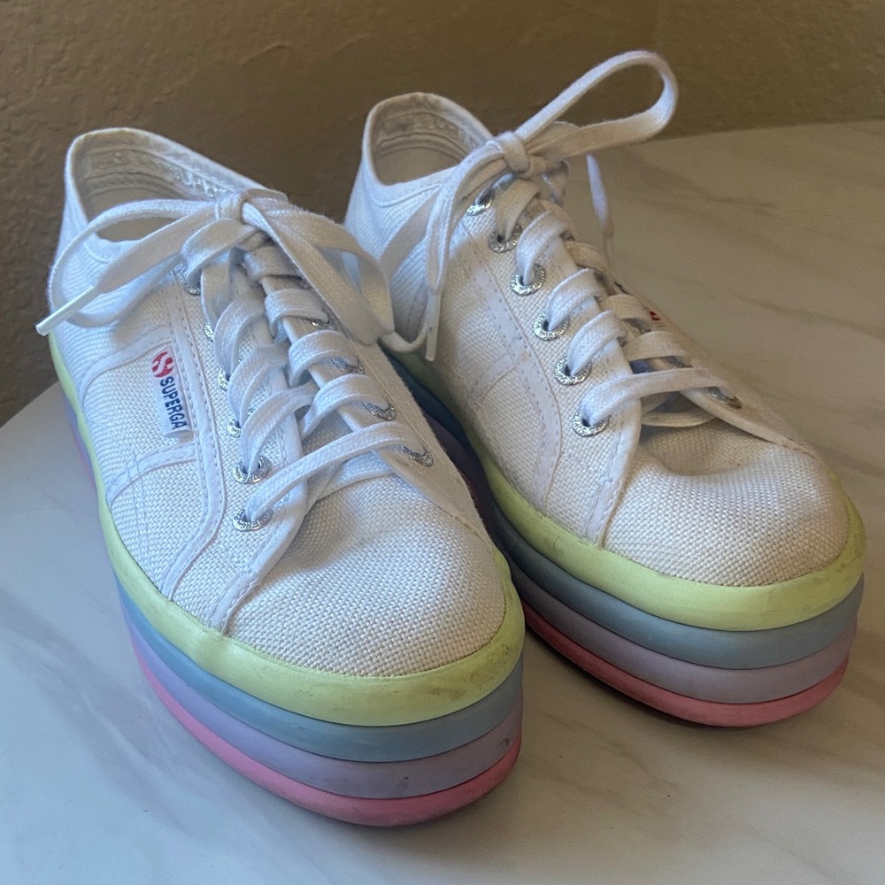 Superga Women's 2790 White With Candy Platform Sneakers Size 37